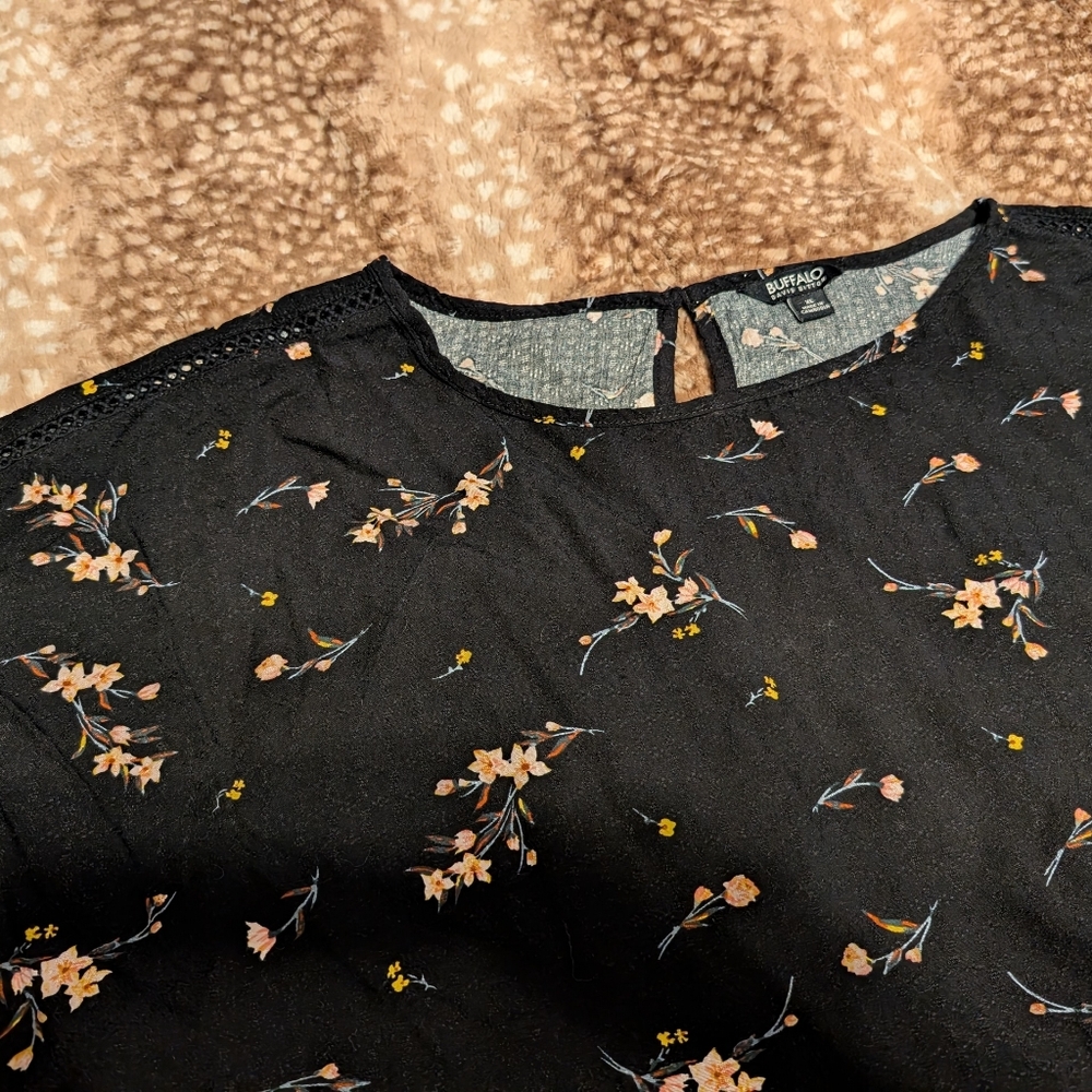 Buffalo David button Floral Tie Waist Blouse With Lace XL - Picture 3 of 3